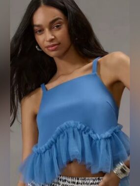 Anthropologie Sunday in Brooklyn blue tulle top XS